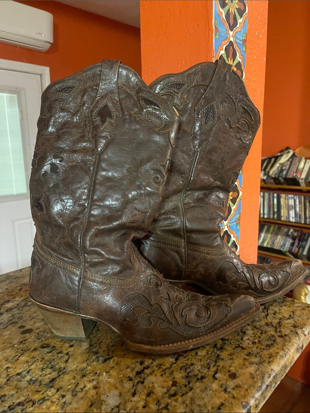 Brown Embroidered Western Ankle Boots - Women's Booties
